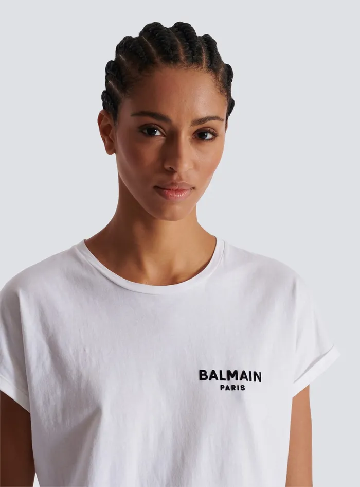 Balmain TShirts Women Tshirt With Flocked Paris Logo White
