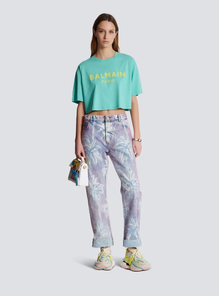 Balmain TShirts Women Tshirt With Paris Print Blue