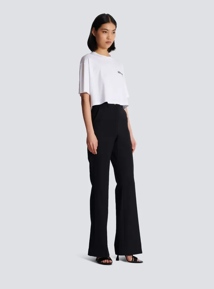 Balmain TShirts Women Tshirt With Signature Embroidery White