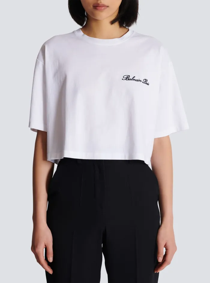 Balmain TShirts Women Tshirt With Signature Embroidery White