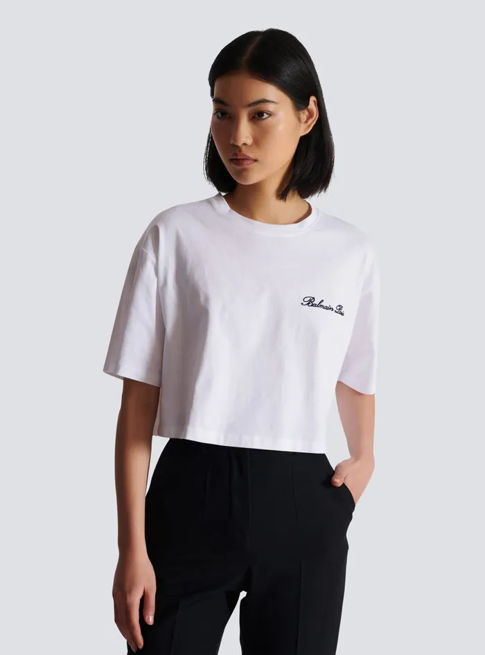 Balmain TShirts Women Tshirt With Signature Embroidery White