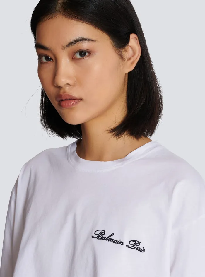 Balmain TShirts Women Tshirt With Signature Embroidery White