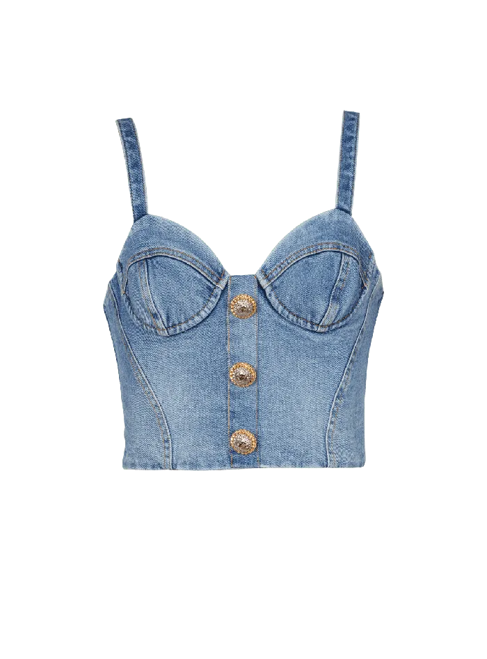 Balmain Tops And Shirts Women Denim Top With Thin Straps Blue
