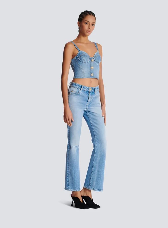 Balmain Tops And Shirts Women Denim Top With Thin Straps Blue