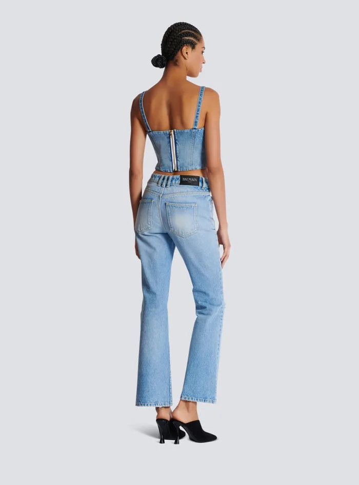Balmain Tops And Shirts Women Denim Top With Thin Straps Blue