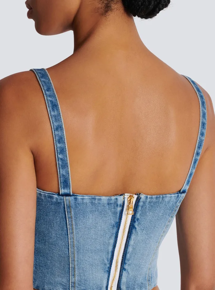Balmain Tops And Shirts Women Denim Top With Thin Straps Blue