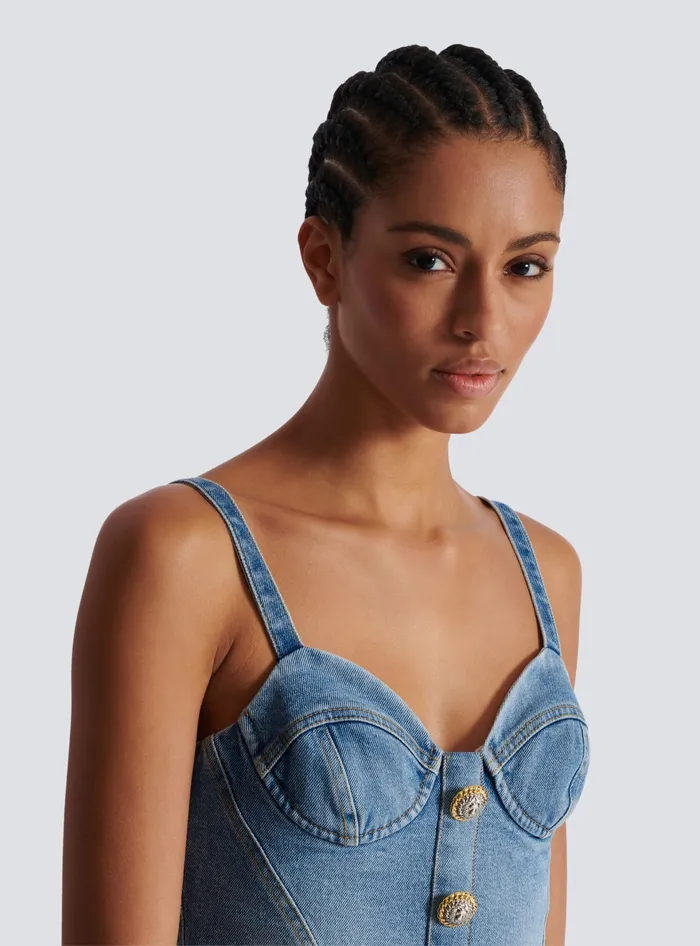 Balmain Tops And Shirts Women Denim Top With Thin Straps Blue