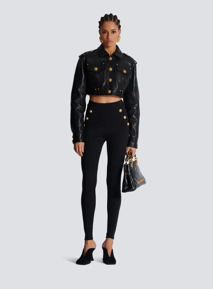 Balmain Trousers And Shorts Women Jersey Leggings With 6 Buttons Black