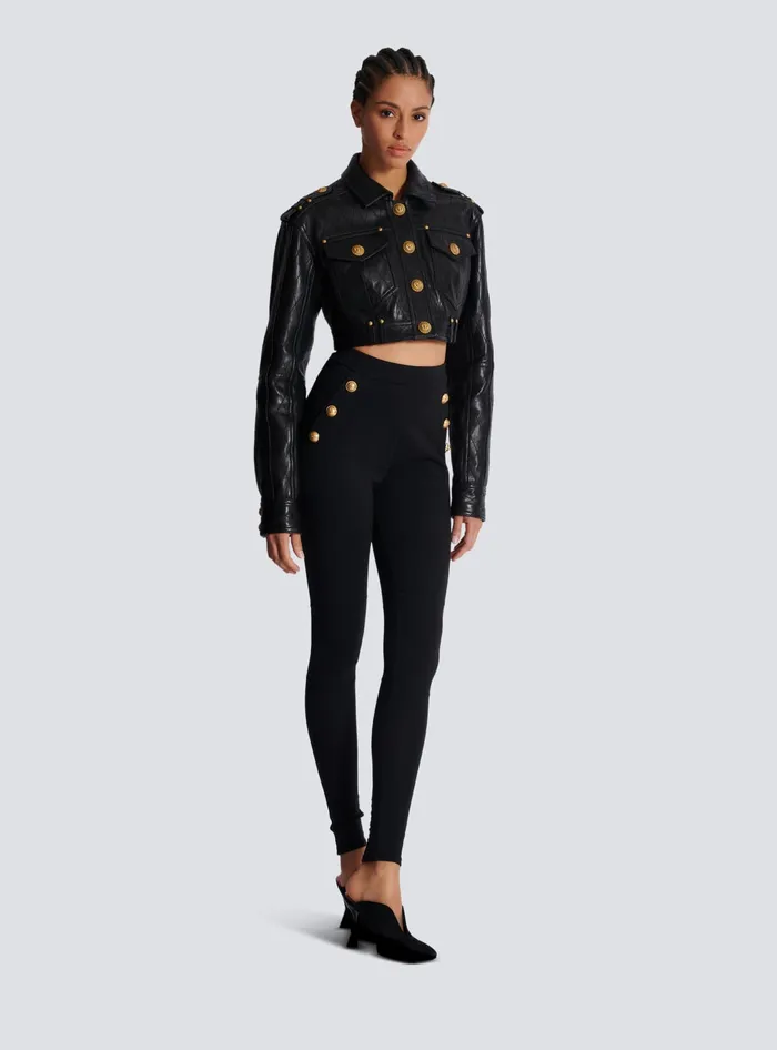 Balmain Trousers And Shorts Women Jersey Leggings With 6 Buttons Black
