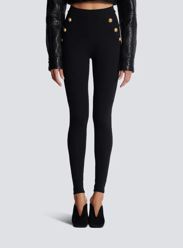Balmain Trousers And Shorts Women Jersey Leggings With 6 Buttons Black