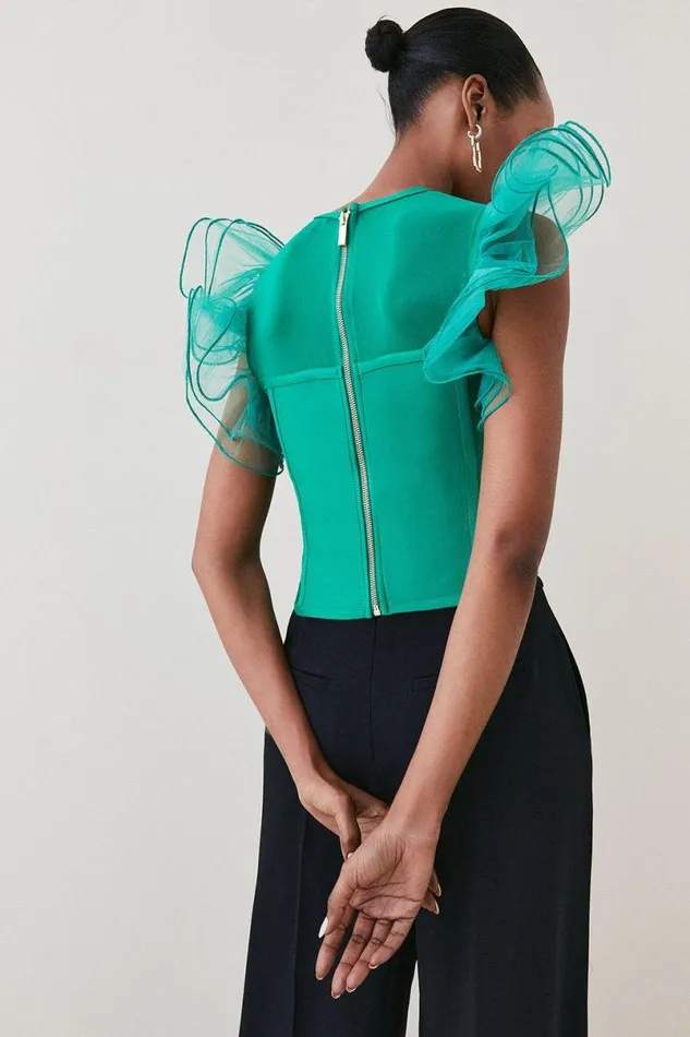 Bandage Cut Out Organza Frill Detail Top Women Karen Millen Tops