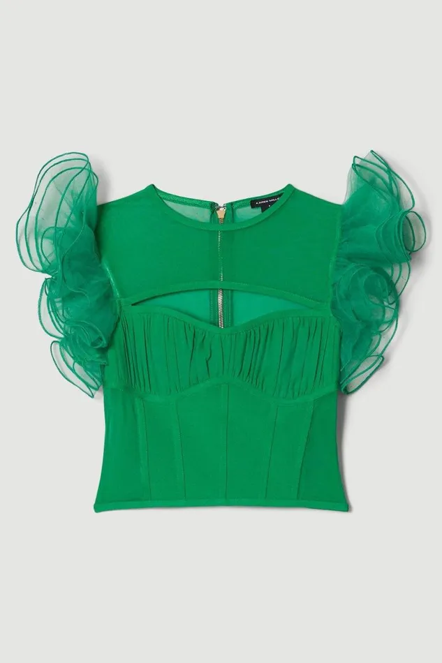 Bandage Cut Out Organza Frill Detail Top Women Karen Millen Tops