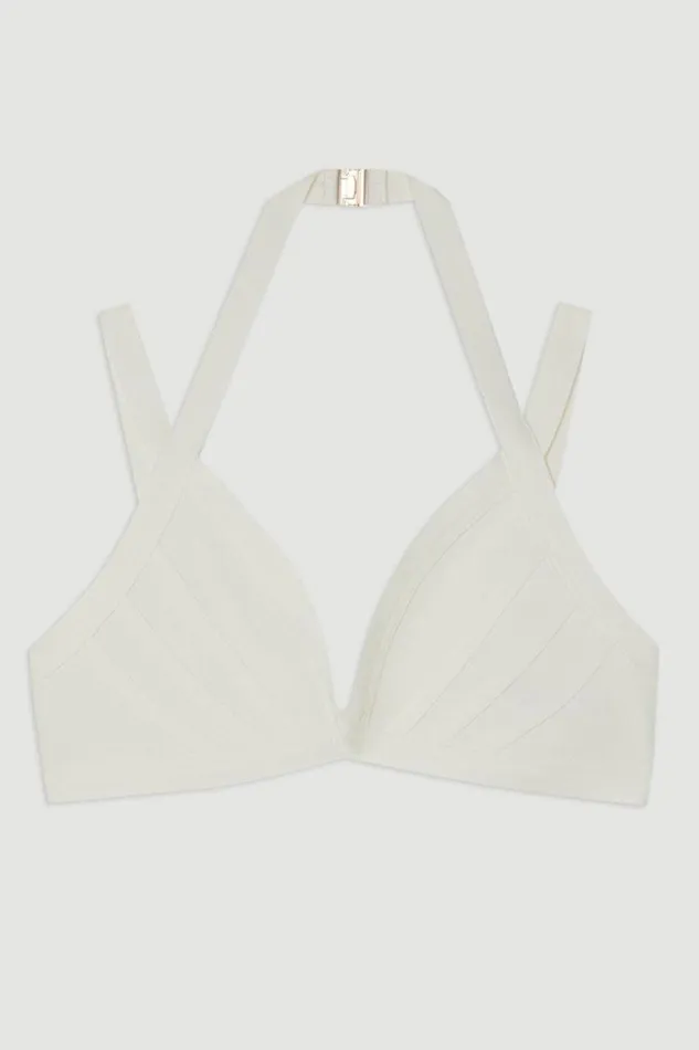 Bandage Double Strap Bikini Top Cream Women Karen Millen Swimwear