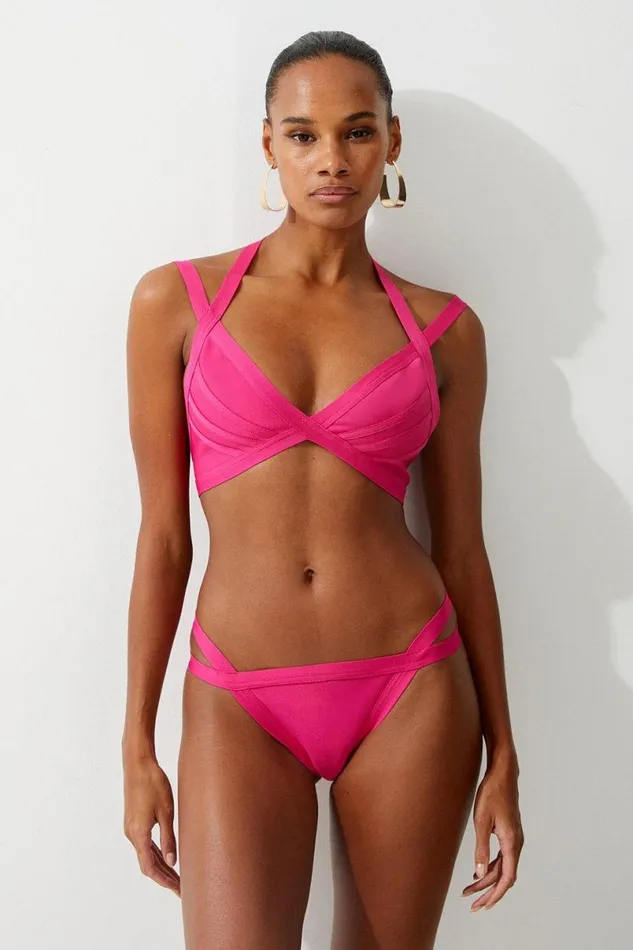 Bandage Double Strap Bikini Top Pink Women Karen Millen Beachwear