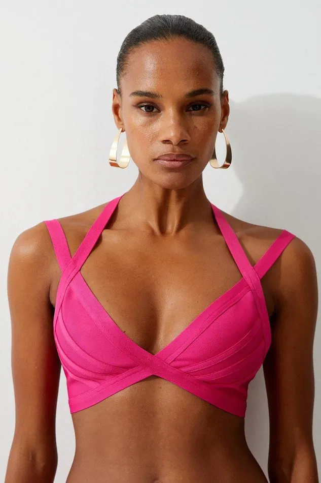 Bandage Double Strap Bikini Top Pink Women Karen Millen Beachwear