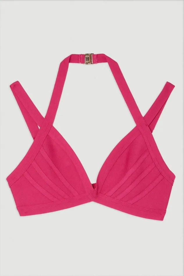 Bandage Double Strap Bikini Top Pink Women Karen Millen Beachwear