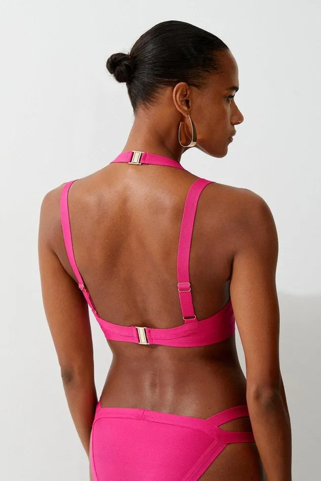 Bandage Double Strap Bikini Top Pink Women Karen Millen Beachwear