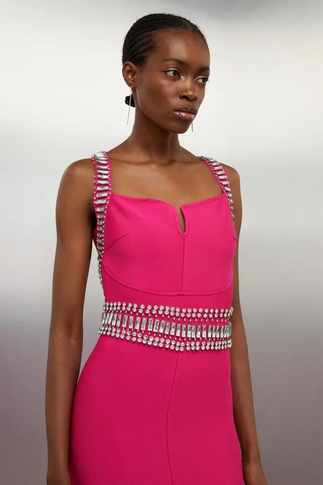 Bandage Figure Form Knit Embellished Maxi Dress Fuchsia Women Karen Millen Dresses