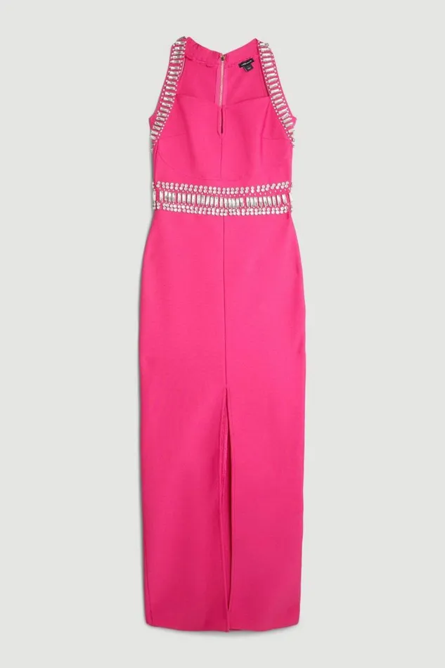 Bandage Figure Form Knit Embellished Maxi Dress Fuchsia Women Karen Millen Dresses