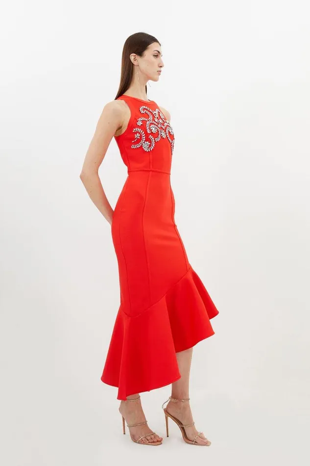 Bandage Form Fitting Embellished Knit Midaxi Dress Red Women Karen Millen Dresses