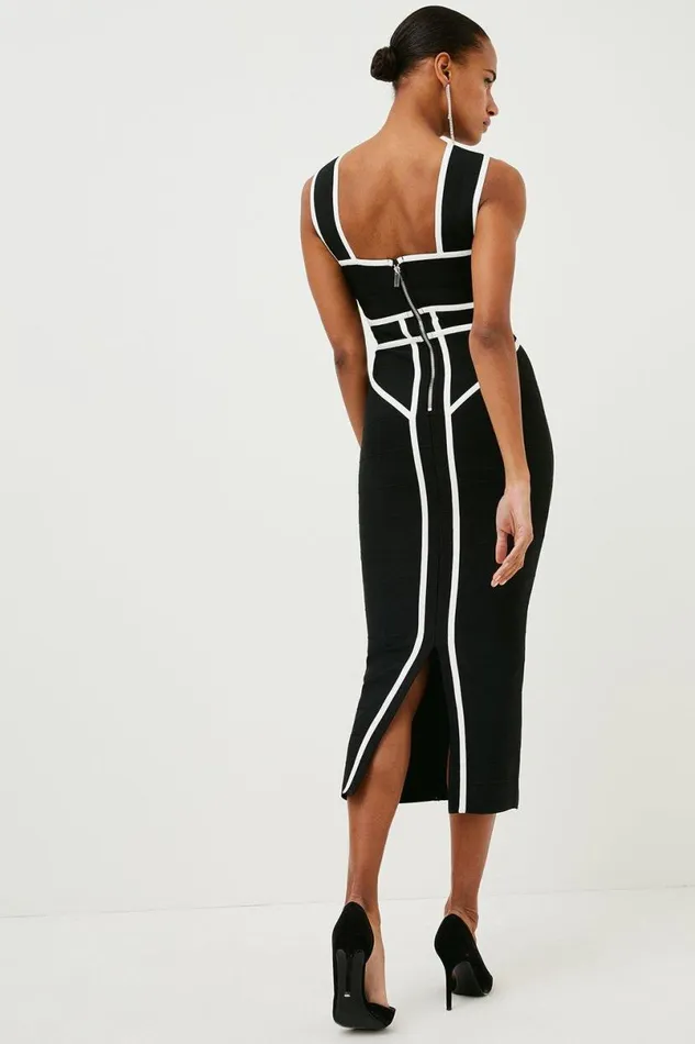 Bandage Knit Contrast Cross Front Dress Mono Women Karen Millen Dresses
