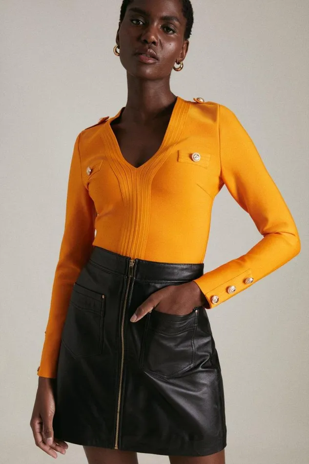 Bandage Knit Military Top Orange Women Karen Millen Tops