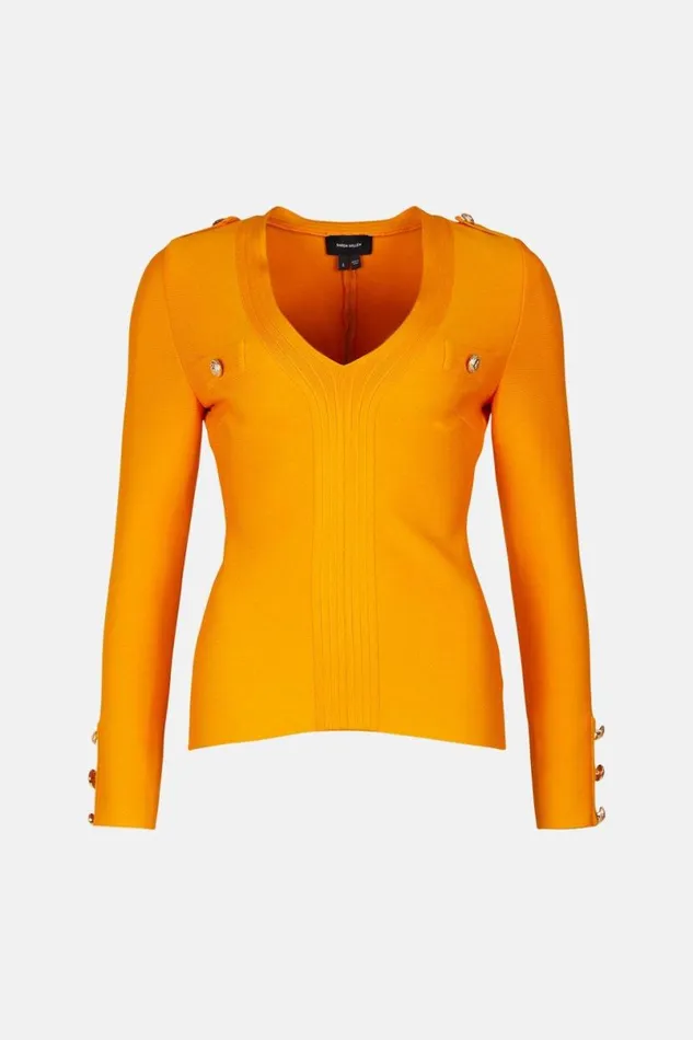 Bandage Knit Military Top Orange Women Karen Millen Tops
