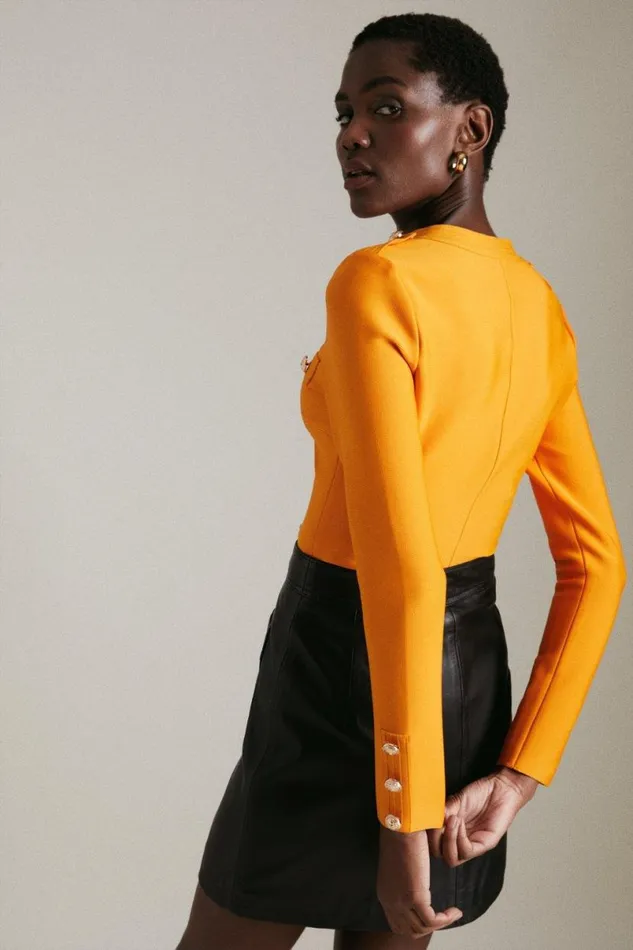 Bandage Knit Military Top Orange Women Karen Millen Tops