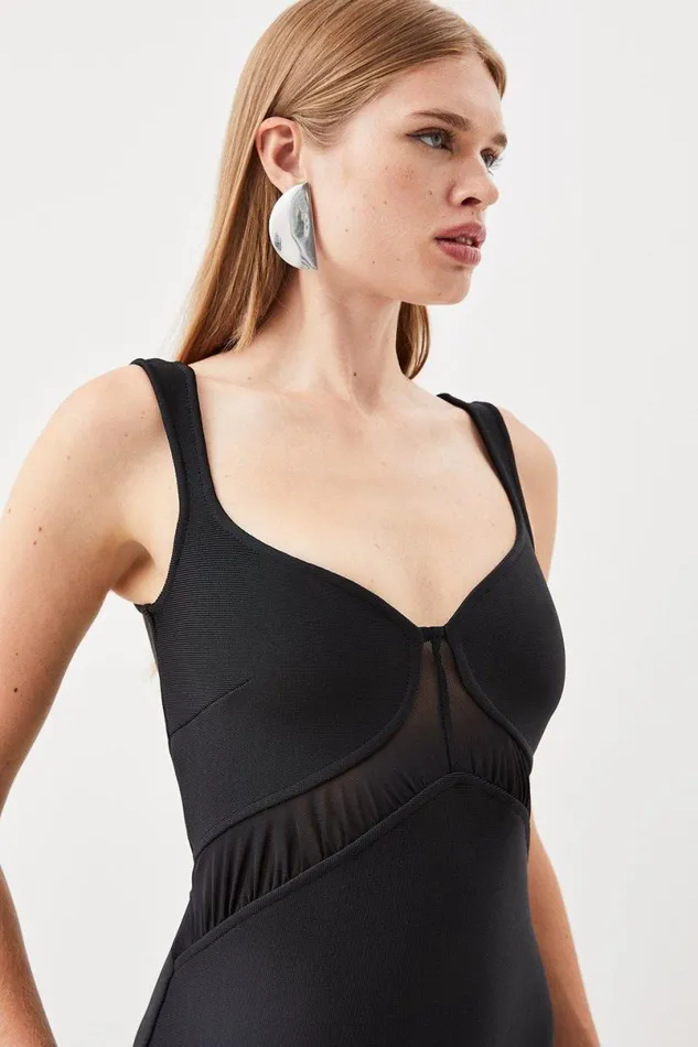 Bandage Mesh Split Hem Maxi Dress Black Women Karen Millen Dresses