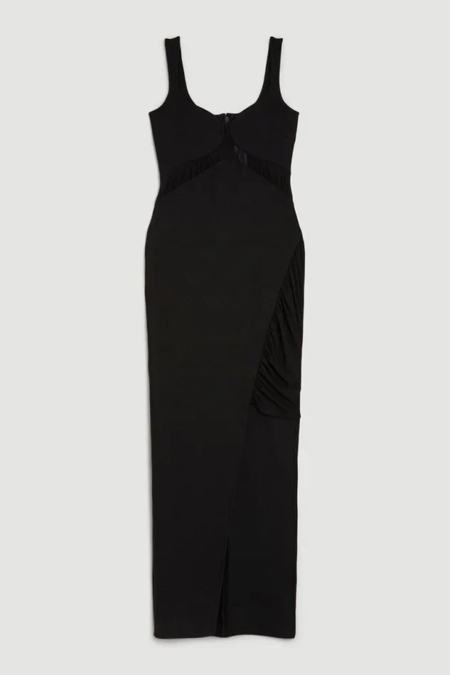 Bandage Mesh Split Hem Maxi Dress Black Women Karen Millen Dresses