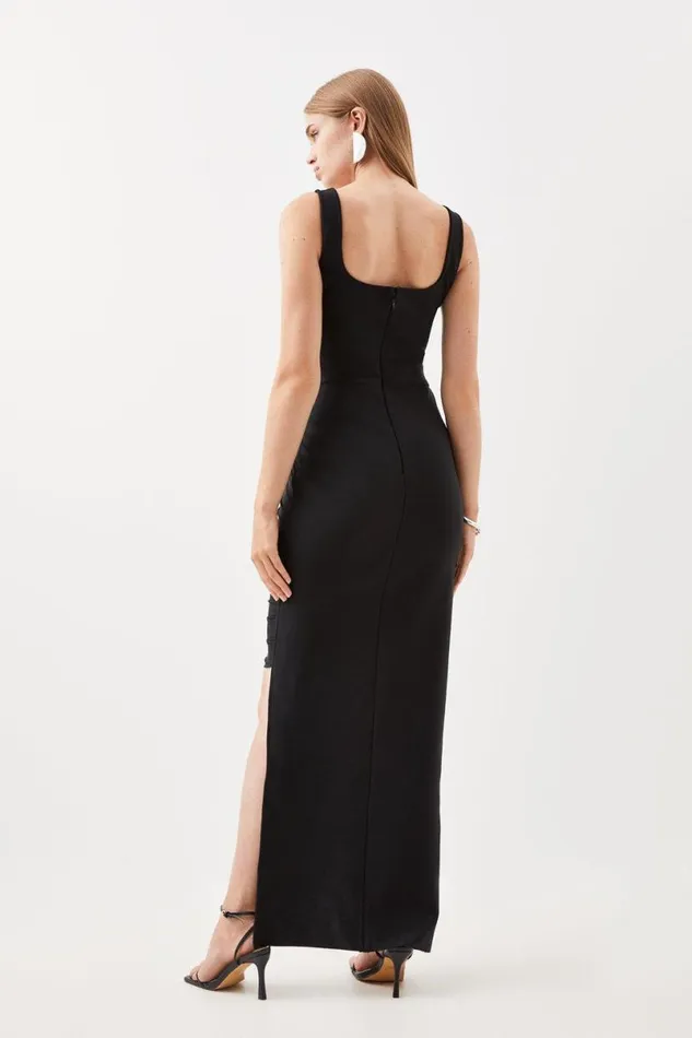 Bandage Mesh Split Hem Maxi Dress Black Women Karen Millen Dresses