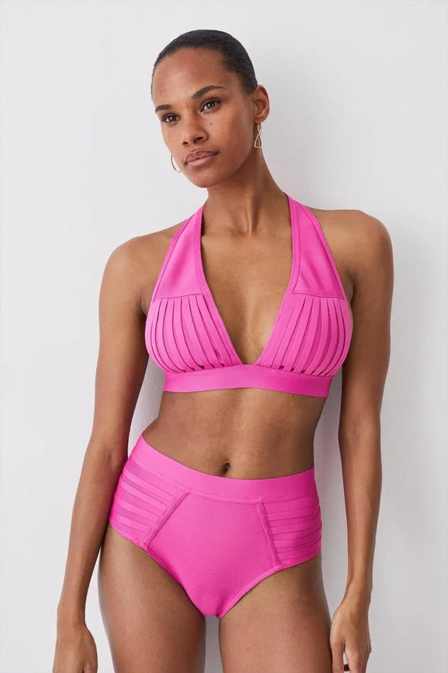 Bandage Sheer Stripe Bikini Bottoms Pink Women Karen Millen Swimwear