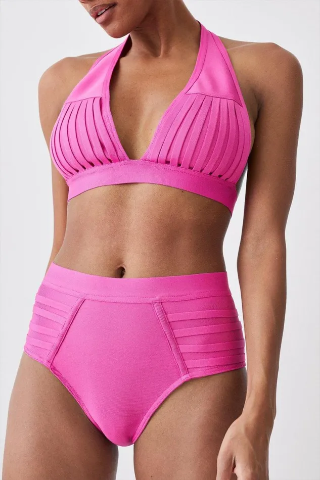 Bandage Sheer Stripe Bikini Bottoms Pink Women Karen Millen Swimwear