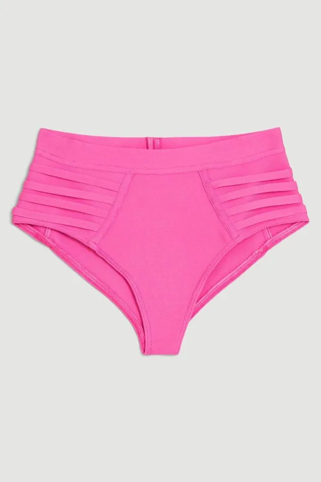 Bandage Sheer Stripe Bikini Bottoms Pink Women Karen Millen Swimwear