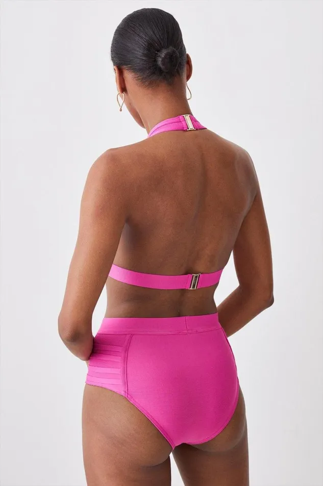Bandage Sheer Stripe Bikini Bottoms Pink Women Karen Millen Swimwear