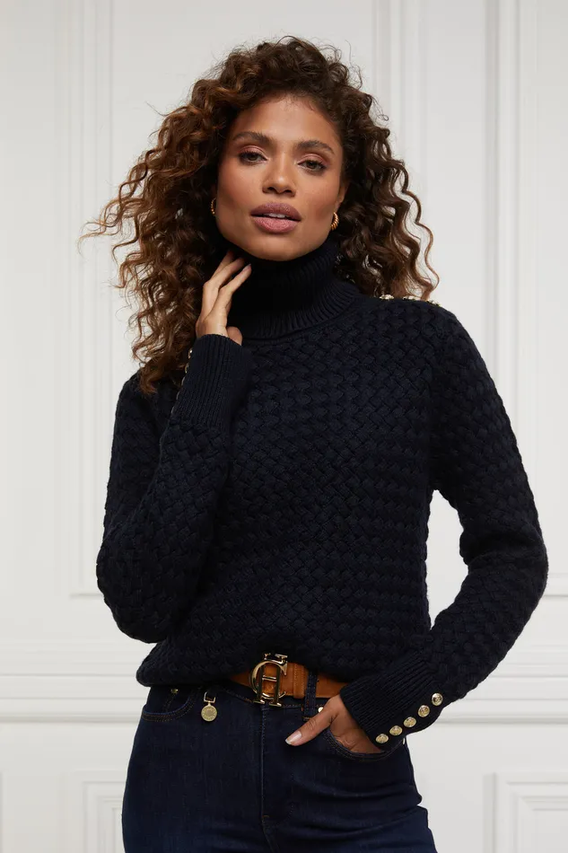 Basket Weave Jumper Ink Navy Women Holland Cooper Knitwear Basket Weave Jumper Ink Navy Women Holland Cooper Knitwear