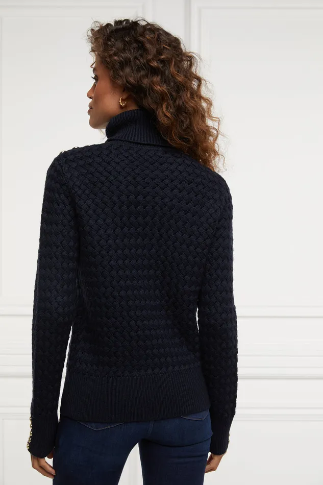 Basket Weave Jumper Ink Navy Women Holland Cooper Knitwear Basket Weave Jumper Ink Navy Women Holland Cooper Knitwear