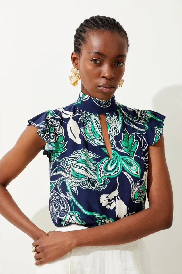 Batik Cap Sleeve Blouse Floral Women Karen Millen Tops