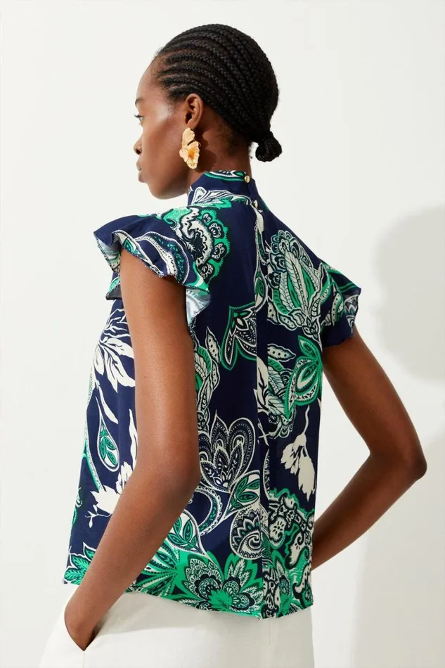 Batik Cap Sleeve Blouse Floral Women Karen Millen Tops