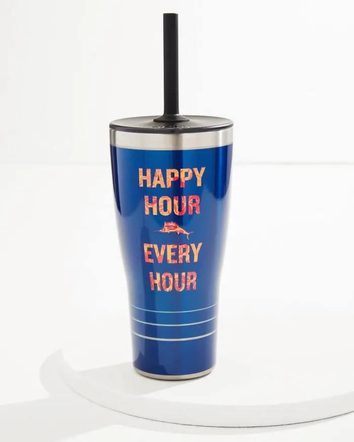 Beach and Home Tommy Bahama Beach Accessories Happy Hour Every Hour 30oz Tervis Tumbler With Straw Lid Blue