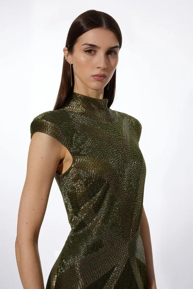 Beaded Embellished Woven Maxi Dress Khaki Women Karen Millen Dresses