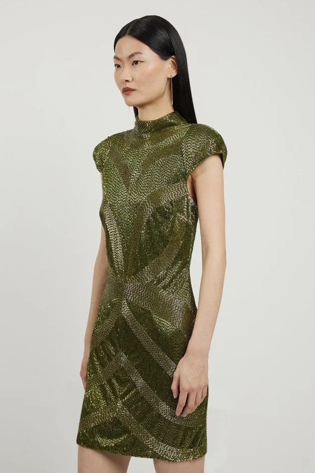 Beaded Embellished Woven Mini Dress Khaki Women Karen Millen Dresses