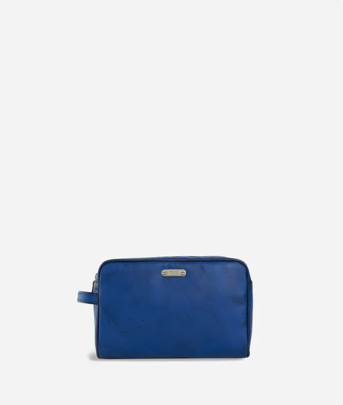 Beauty Case In Blue Geo Fabric Woman Alviero Martini Pouches and Toiletry Bags