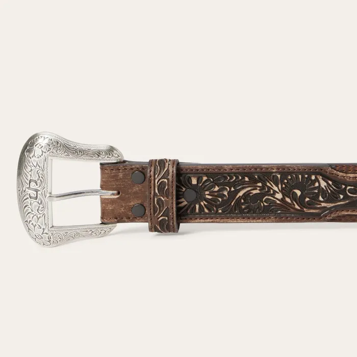 Belts Men Stetson HaironHide Tooled Tab Belt Vintagebrown