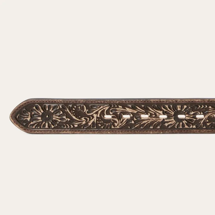 Belts Men Stetson HaironHide Tooled Tab Belt Vintagebrown