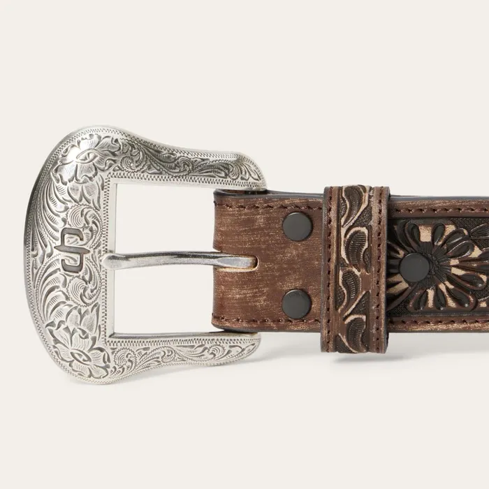 Belts Men Stetson HaironHide Tooled Tab Belt Vintagebrown