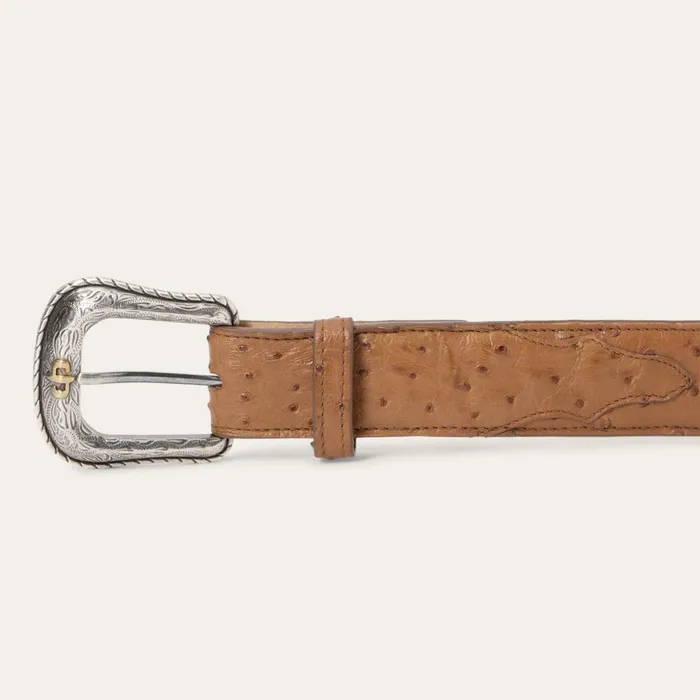 Belts Men Stetson Ostrich Western Tab Belt Antique Cognac