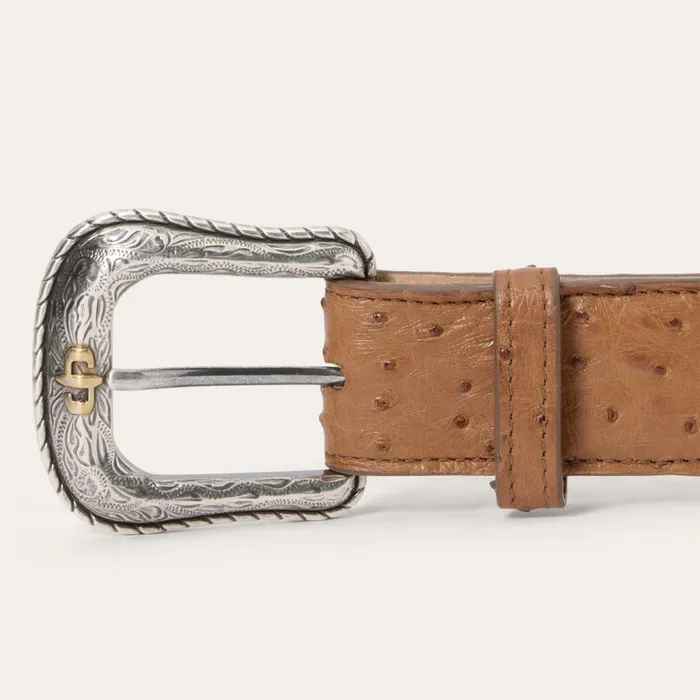 Belts Men Stetson Ostrich Western Tab Belt Antique Cognac