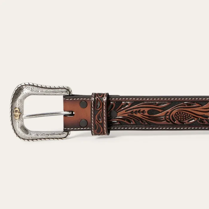 Belts Men Stetson Tooled Belt Dark Brown