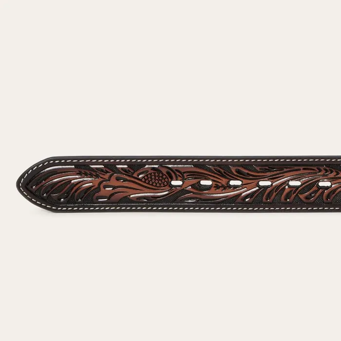Belts Men Stetson Tooled Belt Dark Brown